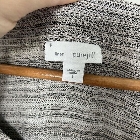 Pure Jill Linen Dress Large Sleeveless Midi Gray Black Pullover Faux Wrap​​ - Picture 4 of 5